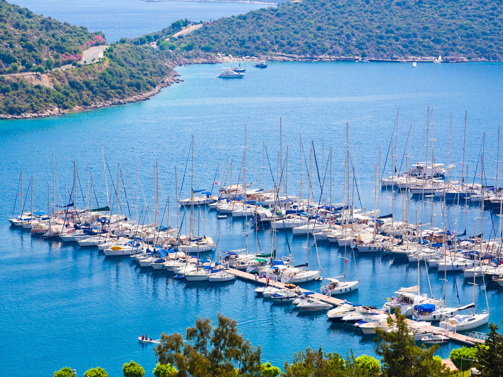 Ships anchored in the marina close to each other