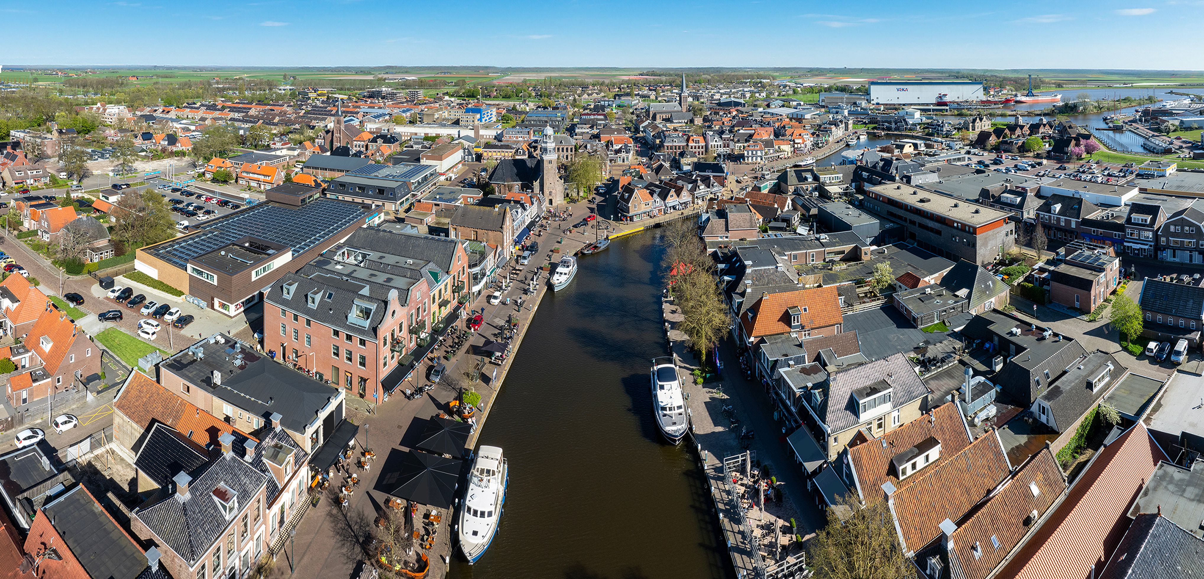 Aerial panorama from the city Lemmer in Friesland the Netherlands stock photo