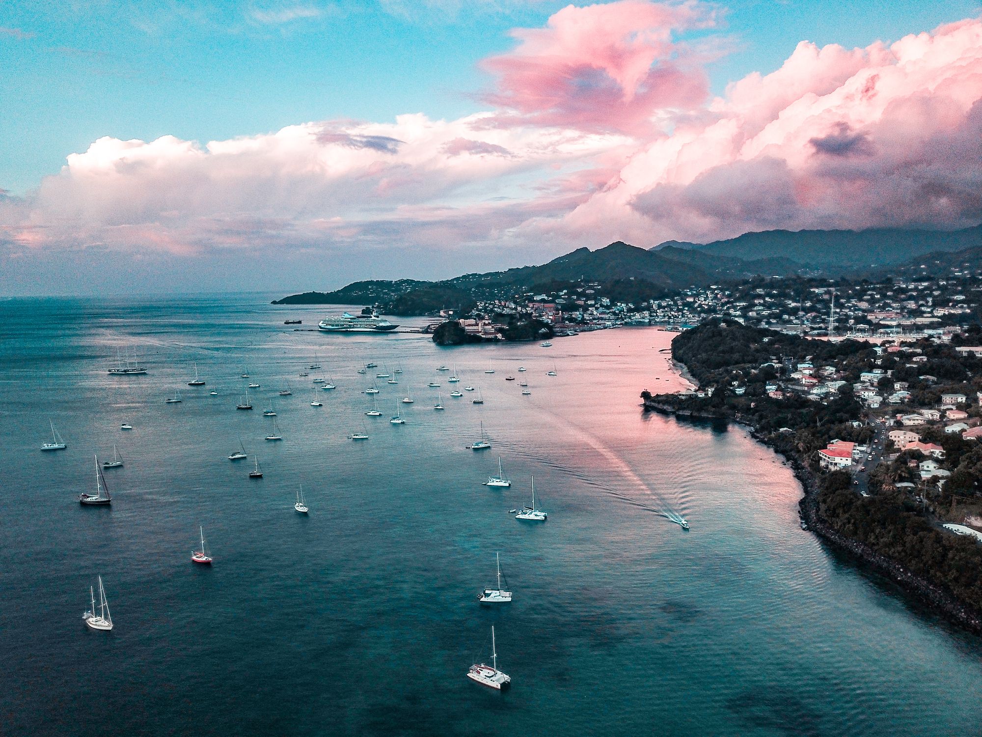 Pink Sky and Sail Boats Grenada
