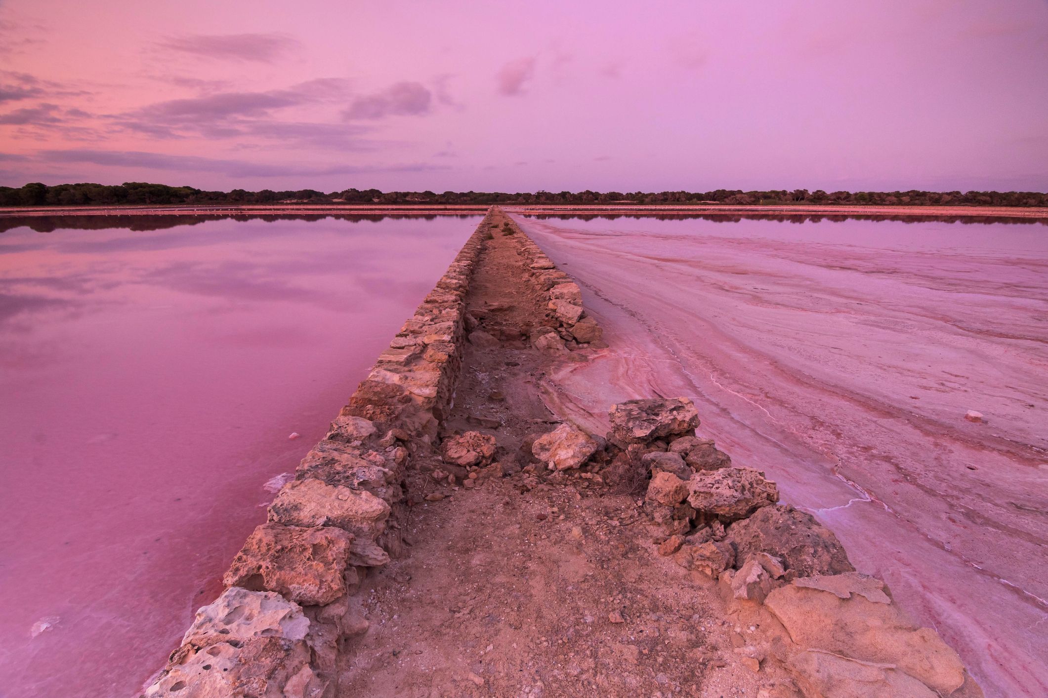 A pink salt flats if balearic island of Formentera.