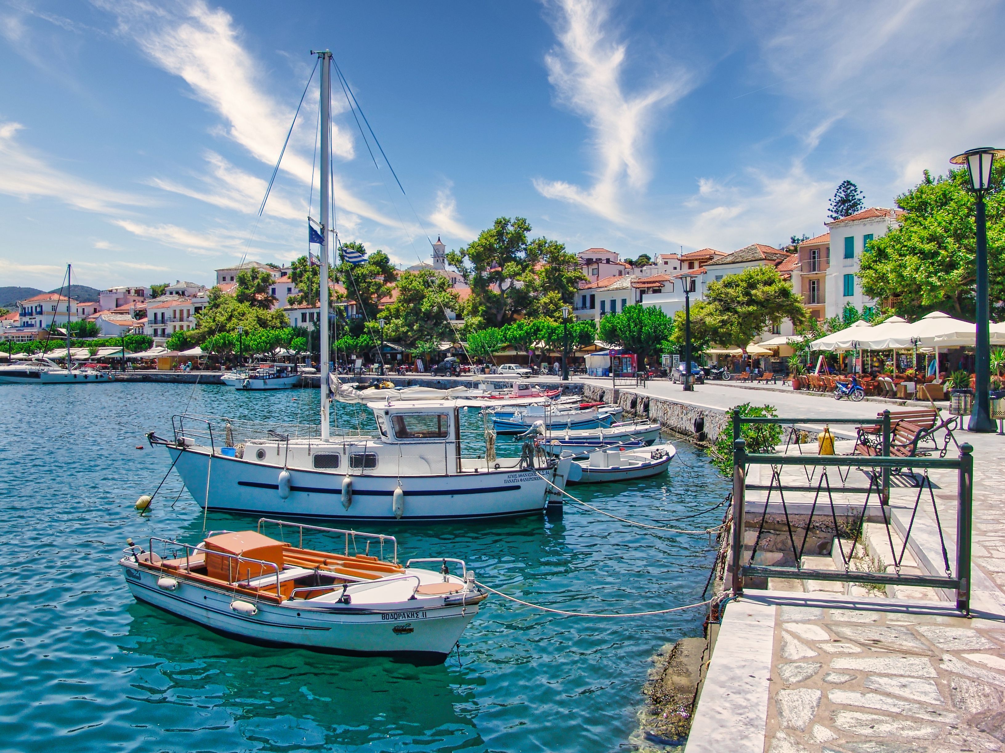 A street view of the Skopelos town on the beautiful island of Sporades Skopelos, Greece