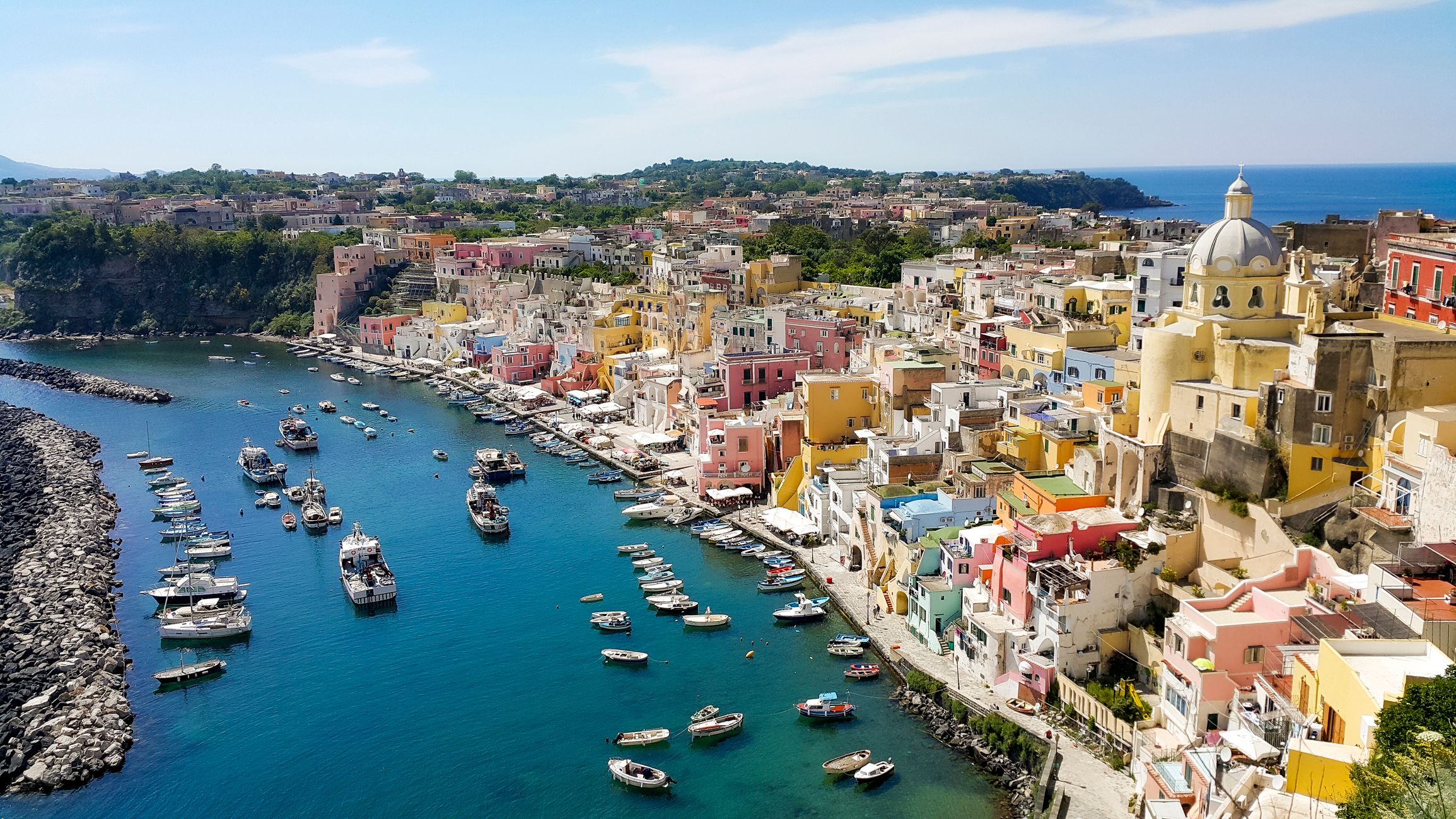 Colorful fishing village on Procida island near Naples in Italy (Campania).