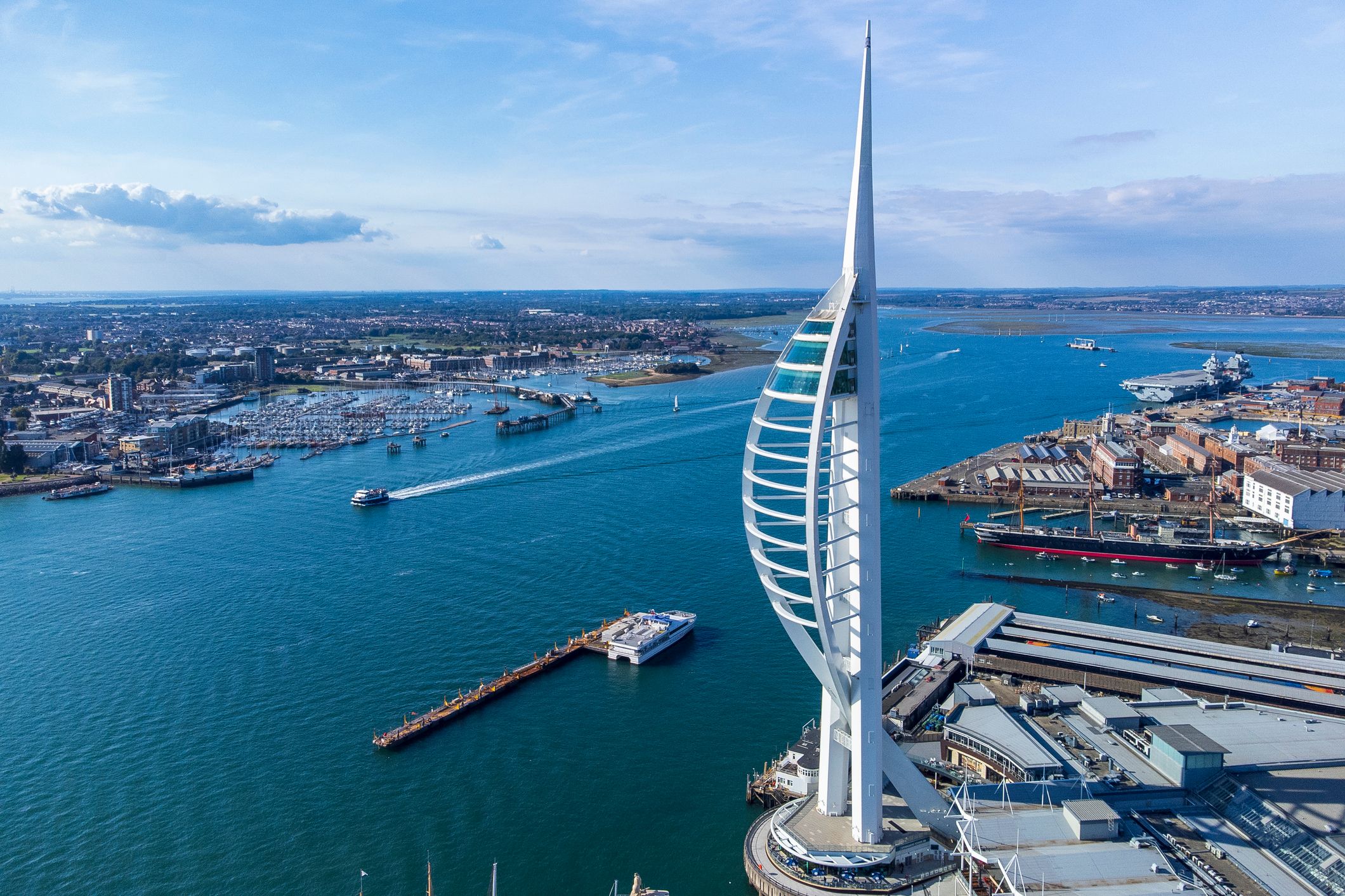 Portsmouth is a port in Hampshire,England. Famous as the home of the Royal Navy. The Spinnaker Tower is a 170m viewing tower.