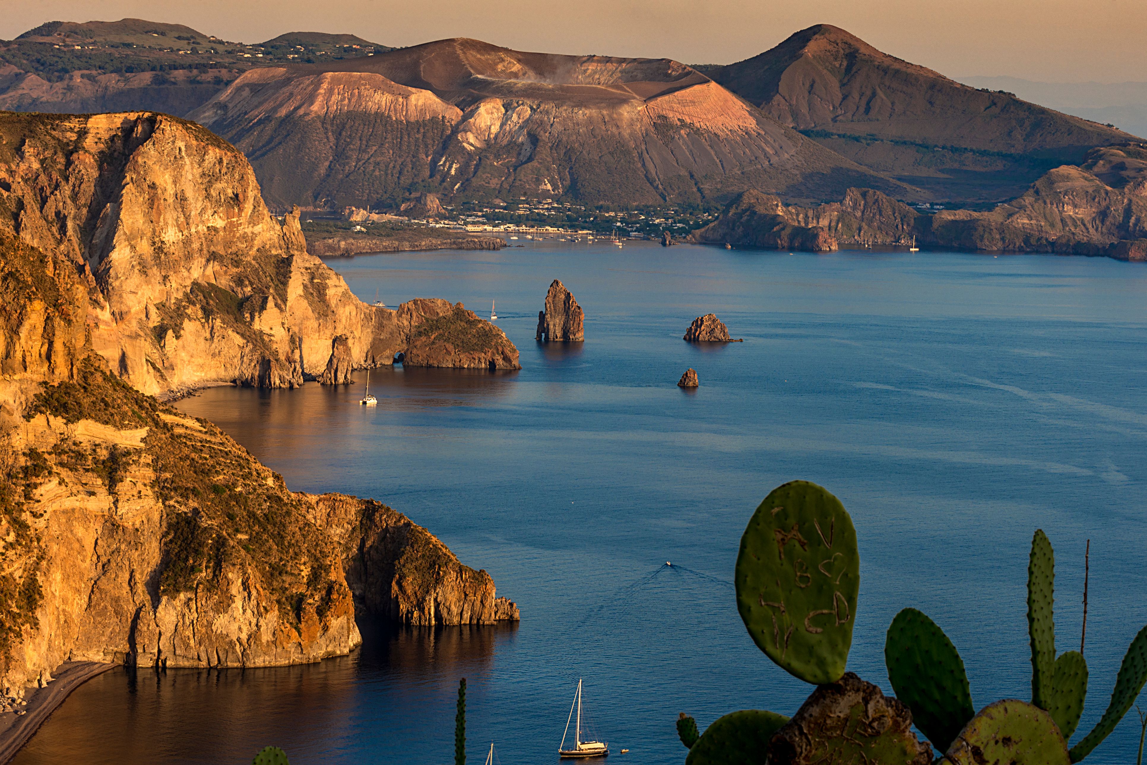 Island of Vulcano and stacks of Lipari