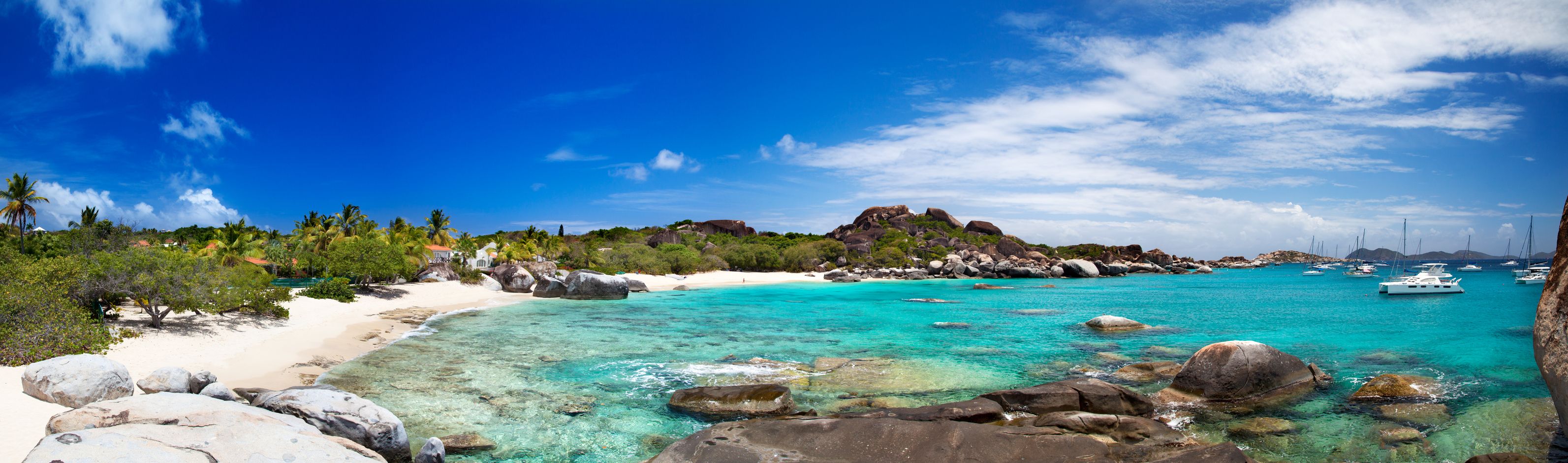 anorama of Spring Bay and The Baths in Virgin Gorda, British Virgin Islands