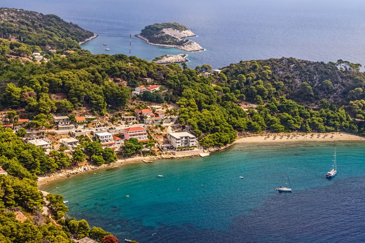 Aerial view of Saplunara Bay, Adriatic Sea, Croatia