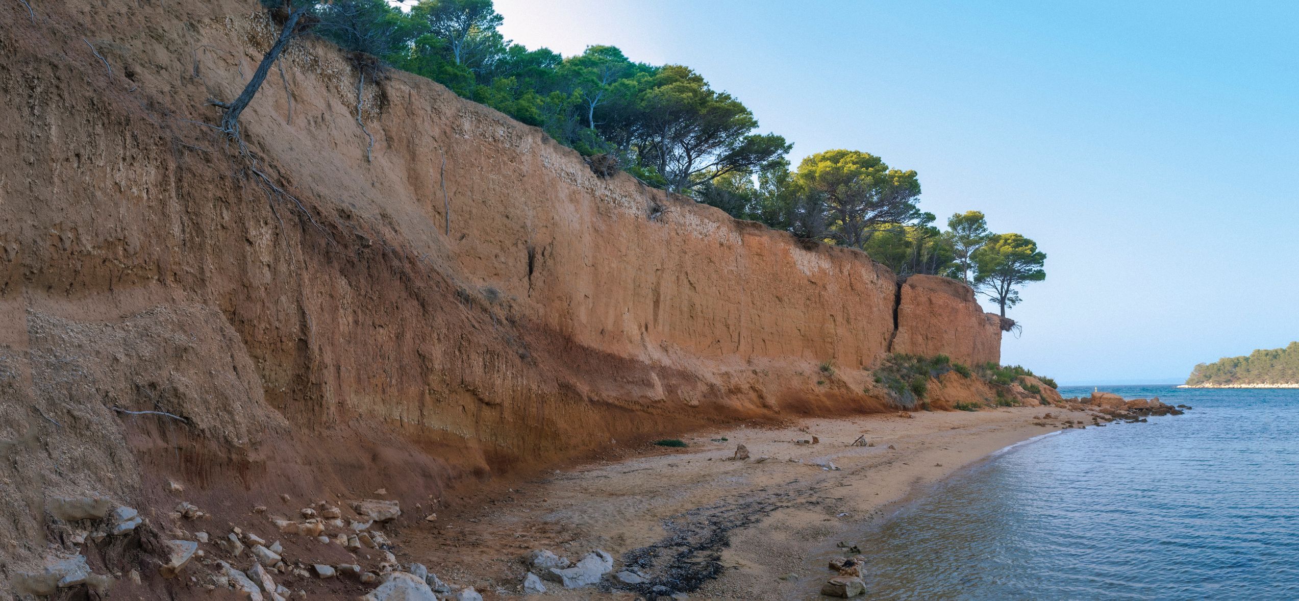 Famous Podbrizi red beach in Vrgada island, Croatia