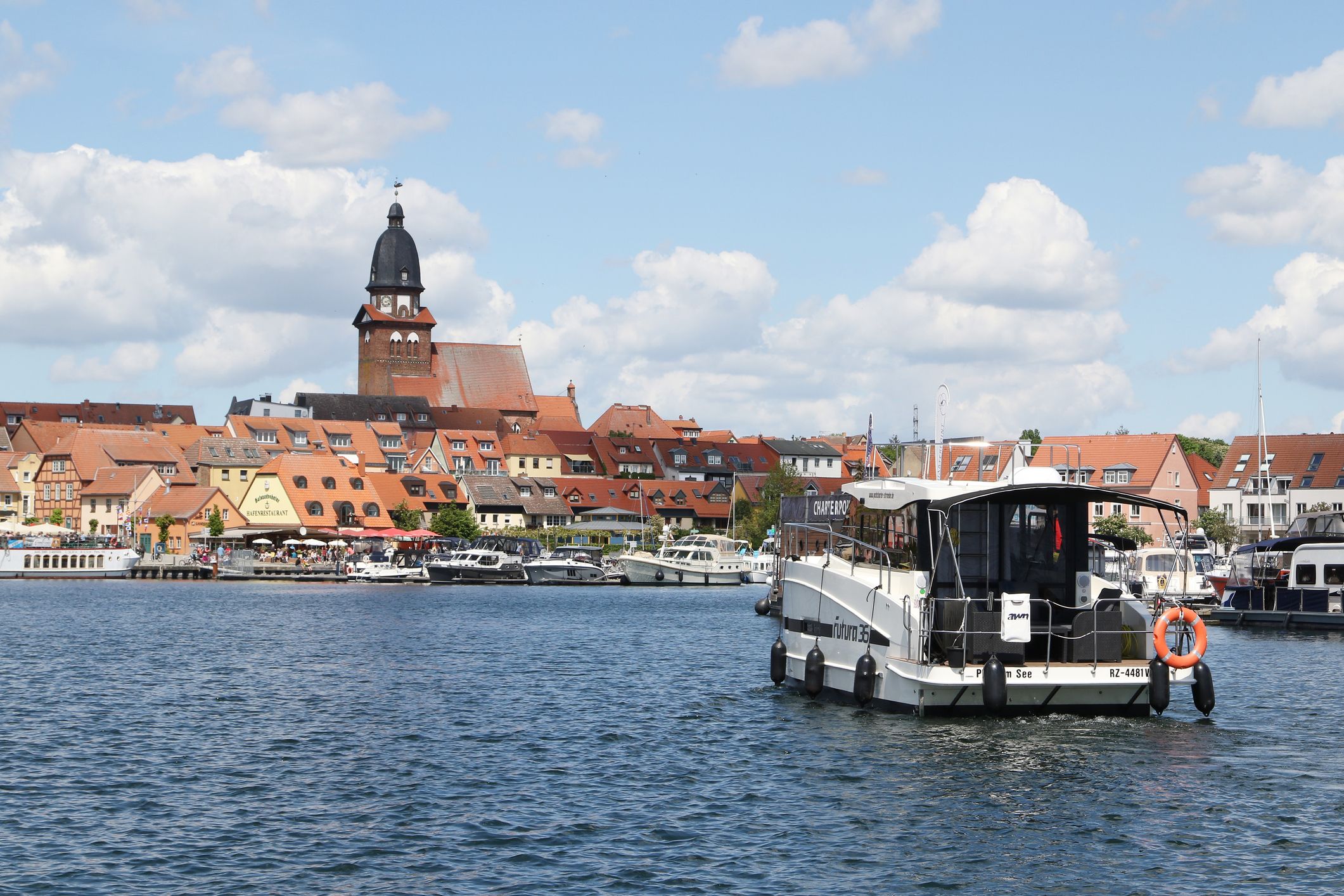 Harbor of Waren (Müritz), Mecklenburg Lake District, Mecklenburg-Vorpommern, Germany