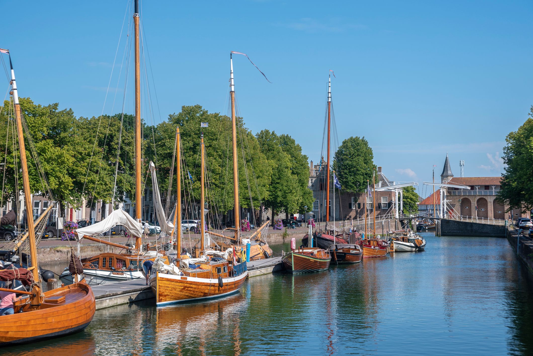 Historic ships in the museum harbour at the Old Harbour in Zierikzee. Provinz Zeeland in the Netherlands