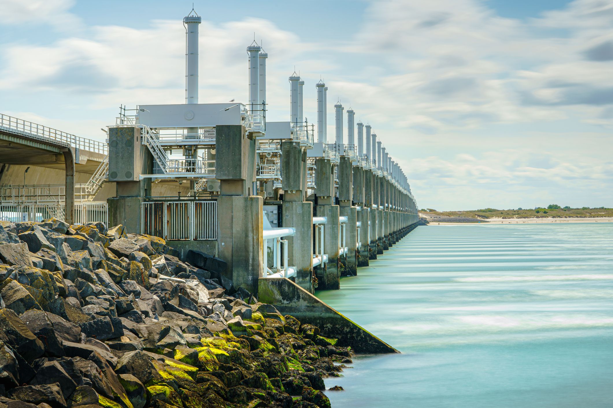 Eastern Scheldt storm surge barrier (Oosterscheldekering) in the Dutch province of Zeeland.