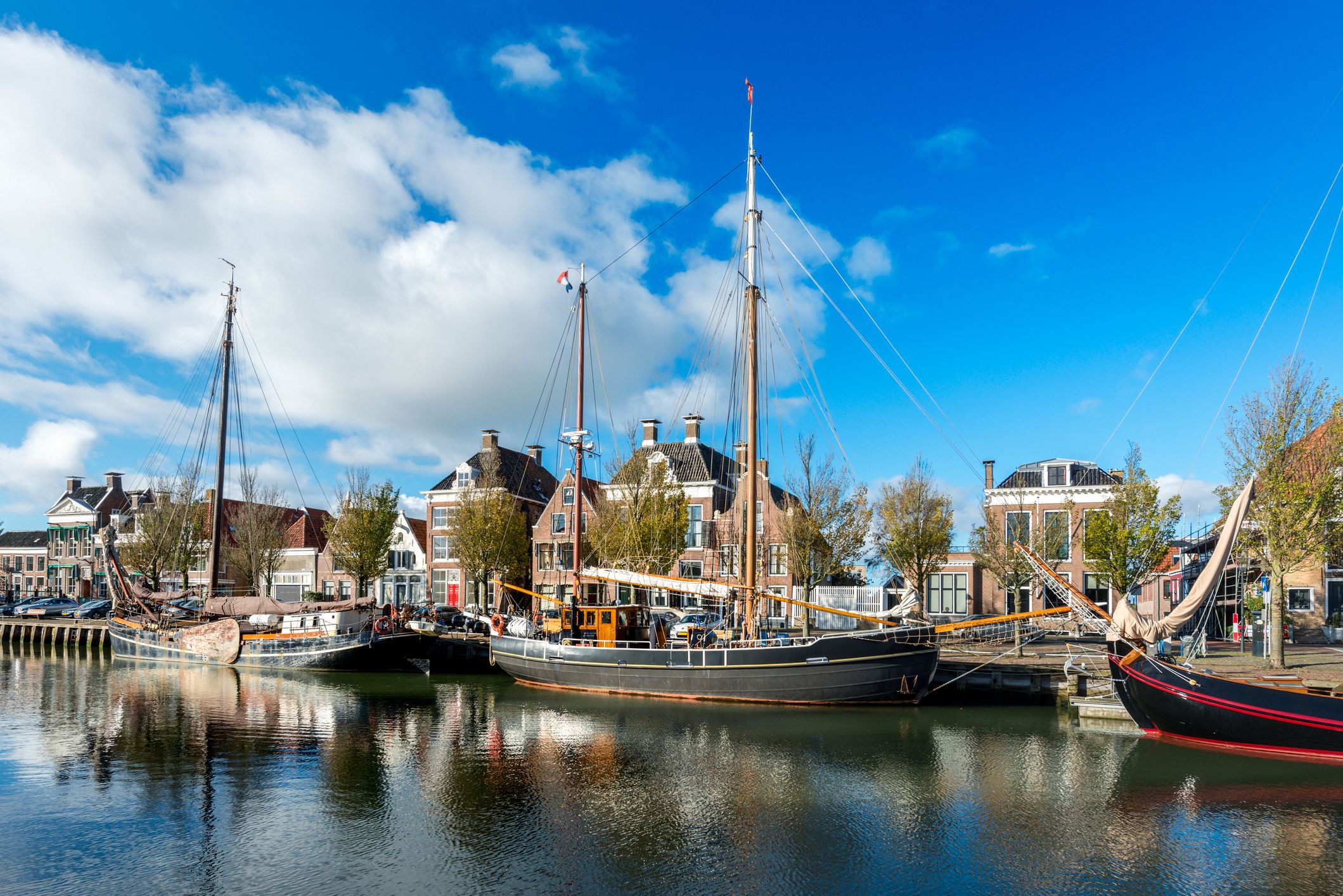 Boats in canal in Harlingen, Friesland