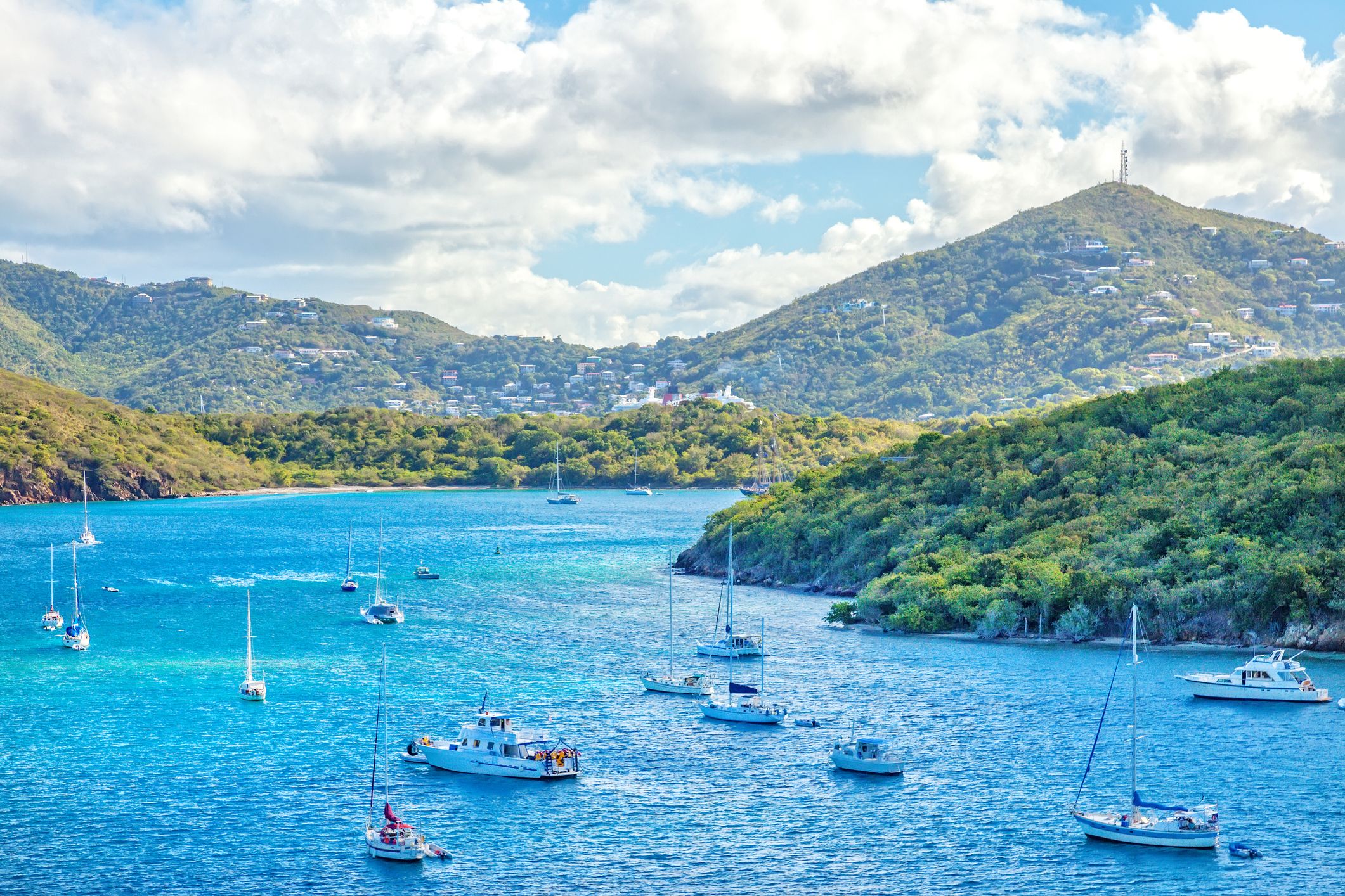 Busy harbor in St. Thomas, Virgin Islands, Caribbean